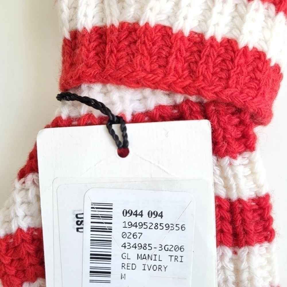 New Gucci 100% Wool Knit Striped Red/White Fingerless Gloves NWT Size Medium